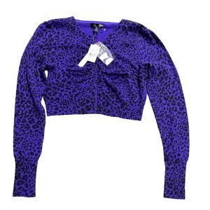 NWT Aqua Crop Cashmere Cardigan Sweater Womens XS Leopard Print Purple MSRP $180